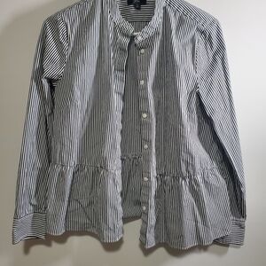 J. Crew Black and White Striped Button-Up Blouse
